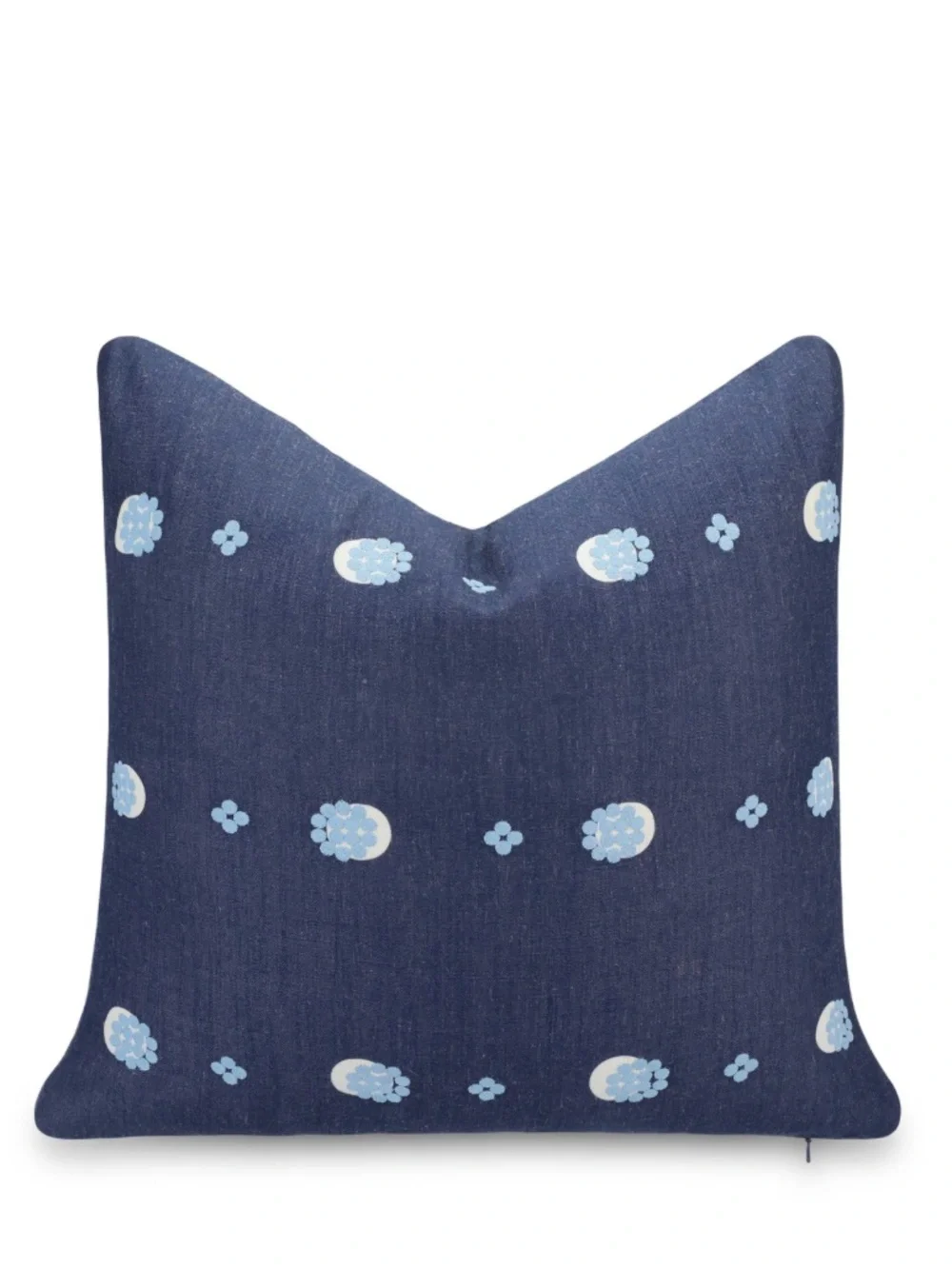 Embroidered Stripes & Dots Pillow Cover Indoor/Outdoor SQUARE 20x20” NAVY BLUE